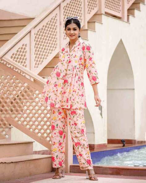 Women Floral Print Tunic & Trousers Set